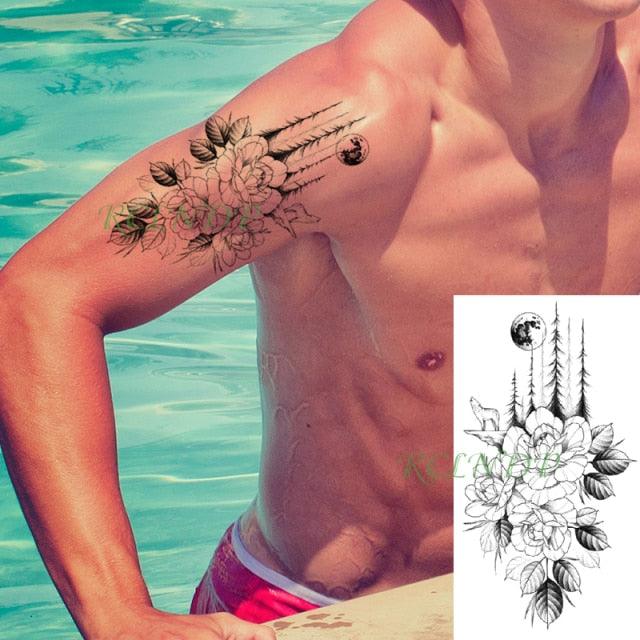 Waterproof Womens Temporary Sticker Tattoo Flower Rose Realistic Sketches For Arm Hand - TaTTTy