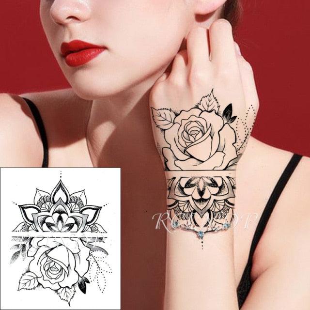 Waterproof Womens Temporary Sticker Tattoo Flower Rose Realistic Sketches For Arm Hand - TaTTTy