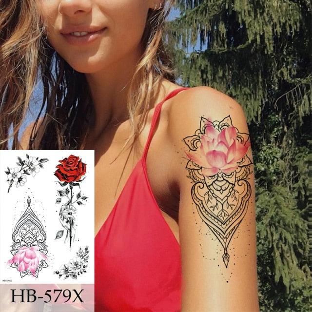 Women Luxury Temporary Stickers Realistic Body Tattoo Flowers Bird Elegant Big Design - TaTTTy
