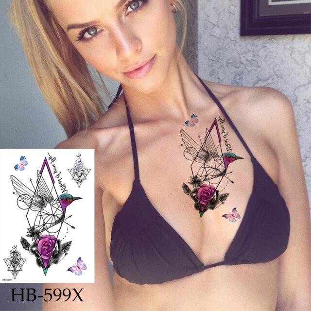 Women Luxury Temporary Stickers Realistic Body Tattoo Flowers Bird Elegant Big Design - TaTTTy