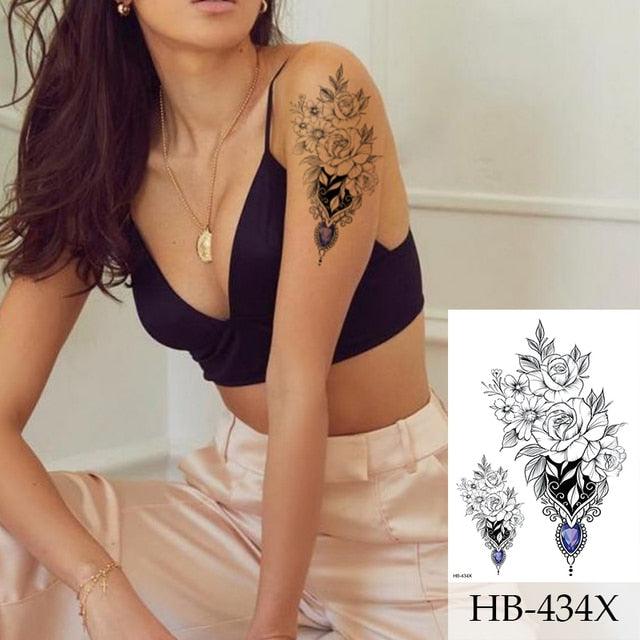 Women Luxury Temporary Stickers Realistic Body Tattoo Flowers Bird Elegant Big Design - TaTTTy