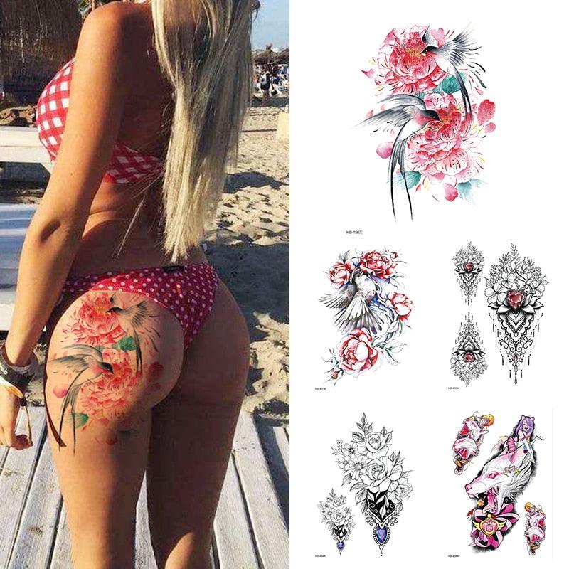 Women Luxury Temporary Stickers Realistic Body Tattoo Flowers Bird Elegant Big Design - TaTTTy