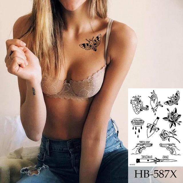 Women Luxury Temporary Stickers Realistic Body Tattoo Flowers Bird Elegant Big Design - TaTTTy