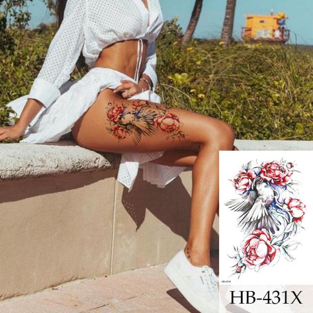 Women Luxury Temporary Stickers Realistic Body Tattoo Flowers Bird Elegant Big Design - TaTTTy