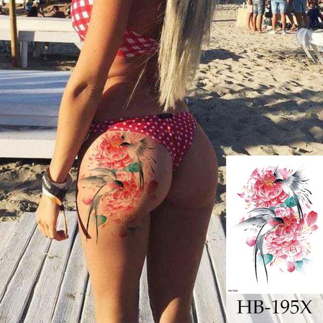 Women Luxury Temporary Stickers Realistic Body Tattoo Flowers Bird Elegant Big Design - TaTTTy