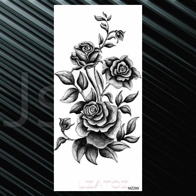 Women's Fashion Flower Temporary Tattoos Sticker Fake Rose Waterproof Large Realistic Black Colorful Flowers Tattoos - TaTTTy