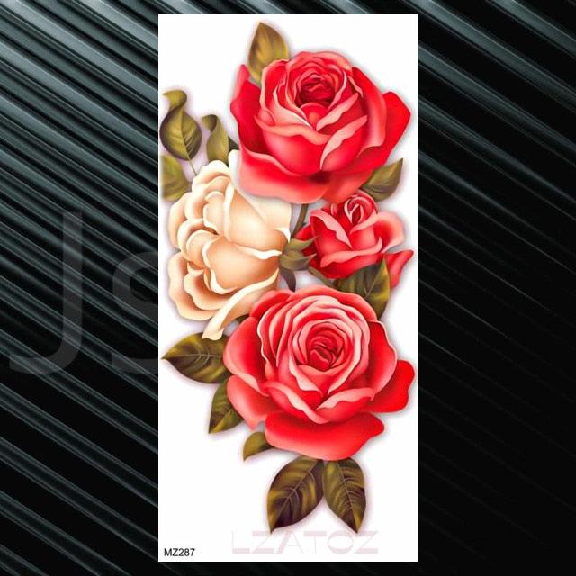 Women's Fashion Flower Temporary Tattoos Sticker Fake Rose Waterproof Large Realistic Black Colorful Flowers Tattoos - TaTTTy