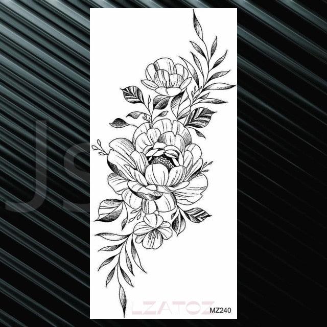 Women's Fashion Flower Temporary Tattoos Sticker Fake Rose Waterproof Large Realistic Black Colorful Flowers Tattoos - TaTTTy