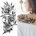 Women's Fashion Flower Temporary Tattoos Sticker Fake Rose Waterproof Large Realistic Black Colorful Flowers Tattoos - TaTTTy