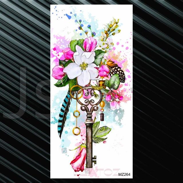 Women's Fashion Flower Temporary Tattoos Sticker Fake Rose Waterproof Large Realistic Black Colorful Flowers Tattoos - TaTTTy