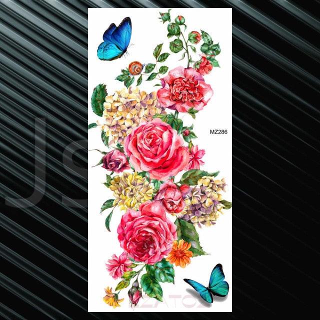 Women's Fashion Flower Temporary Tattoos Sticker Fake Rose Waterproof Large Realistic Black Colorful Flowers Tattoos - TaTTTy