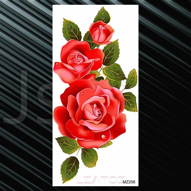 Women's Fashion Flower Temporary Tattoos Sticker Fake Rose Waterproof Large Realistic Black Colorful Flowers Tattoos - TaTTTy