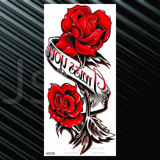 Women's Fashion Flower Temporary Tattoos Sticker Fake Rose Waterproof Large Realistic Black Colorful Flowers Tattoos - TaTTTy