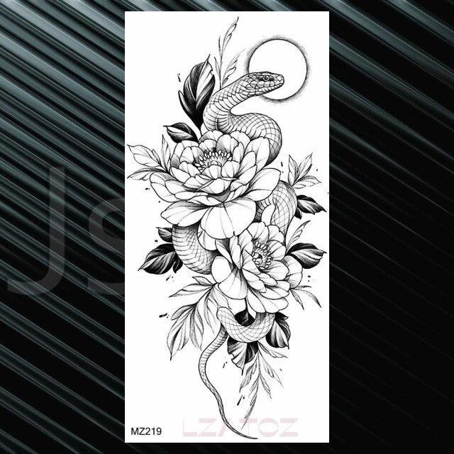 Women's Fashion Flower Temporary Tattoos Sticker Fake Rose Waterproof Large Realistic Black Colorful Flowers Tattoos - TaTTTy