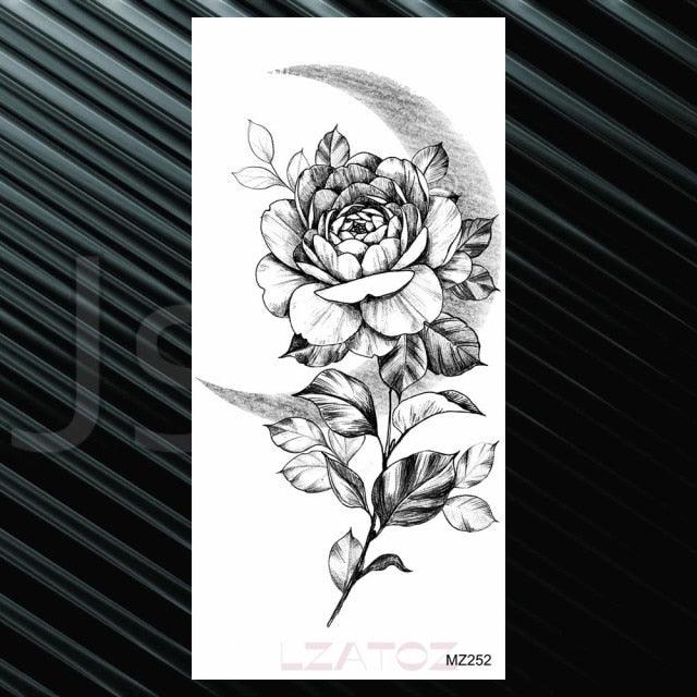 Women's Fashion Flower Temporary Tattoos Sticker Fake Rose Waterproof Large Realistic Black Colorful Flowers Tattoos - TaTTTy