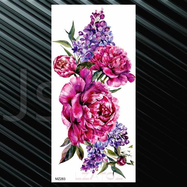 Women's Fashion Flower Temporary Tattoos Sticker Fake Rose Waterproof Large Realistic Black Colorful Flowers Tattoos - TaTTTy
