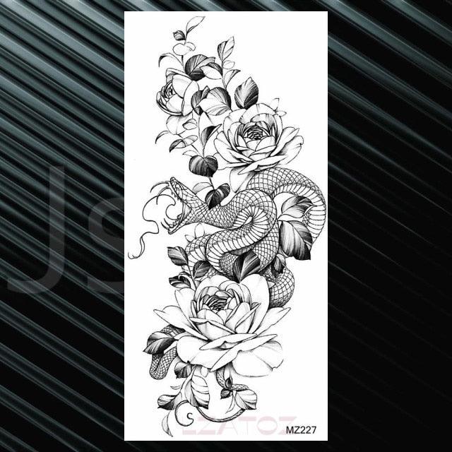 Women's Fashion Flower Temporary Tattoos Sticker Fake Rose Waterproof Large Realistic Black Colorful Flowers Tattoos - TaTTTy