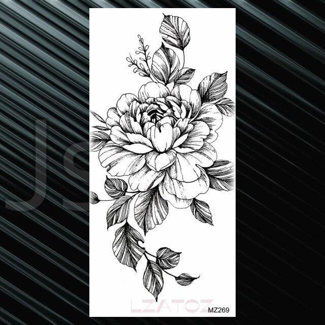 Women's Fashion Flower Temporary Tattoos Sticker Fake Rose Waterproof Large Realistic Black Colorful Flowers Tattoos - TaTTTy