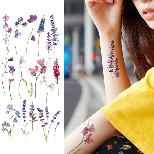 Women's Fashion Flower Temporary Tattoos Sticker Fake Rose Waterproof Large Realistic Black Colorful Flowers Tattoos - TaTTTy