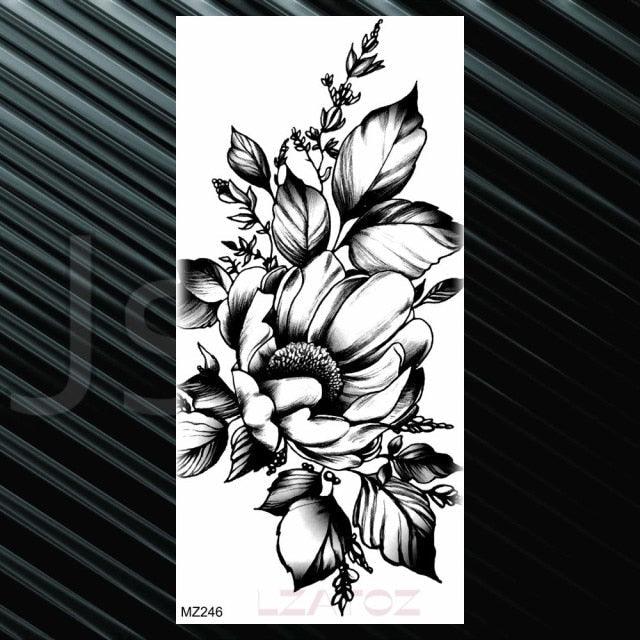 Women's Fashion Flower Temporary Tattoos Sticker Fake Rose Waterproof Large Realistic Black Colorful Flowers Tattoos - TaTTTy