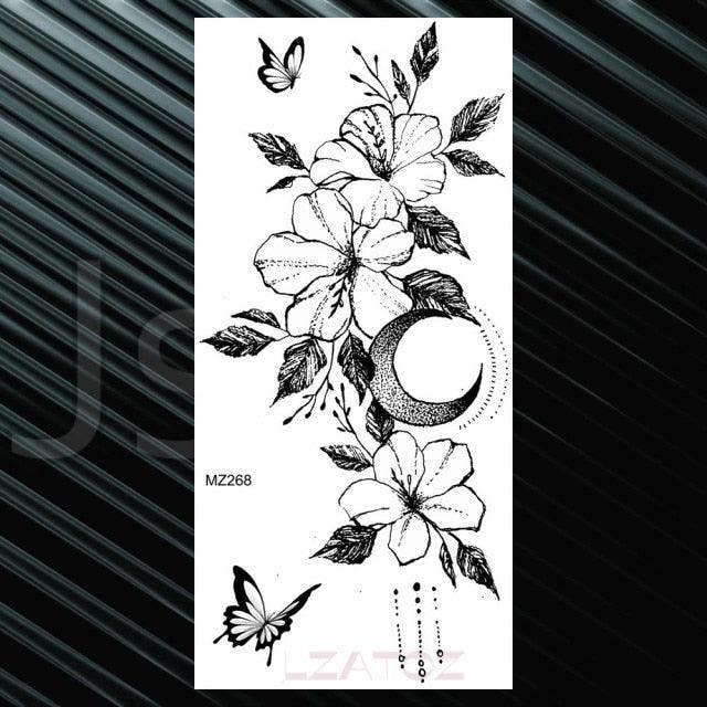 Women's Fashion Flower Temporary Tattoos Sticker Fake Rose Waterproof Large Realistic Black Colorful Flowers Tattoos - TaTTTy