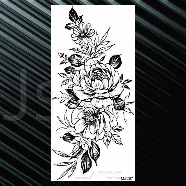 Women's Fashion Flower Temporary Tattoos Sticker Fake Rose Waterproof Large Realistic Black Colorful Flowers Tattoos - TaTTTy