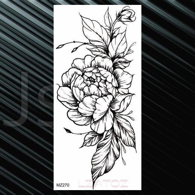 Women's Fashion Flower Temporary Tattoos Sticker Fake Rose Waterproof Large Realistic Black Colorful Flowers Tattoos - TaTTTy