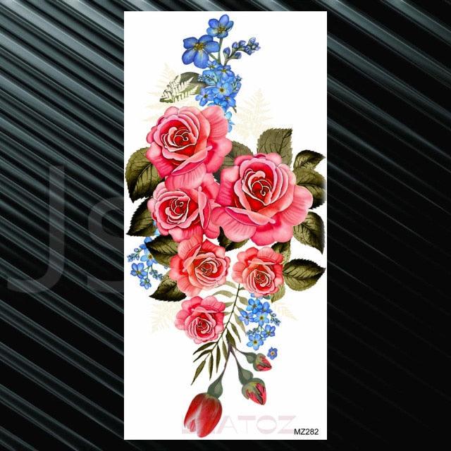 Women's Fashion Flower Temporary Tattoos Sticker Fake Rose Waterproof Large Realistic Black Colorful Flowers Tattoos - TaTTTy