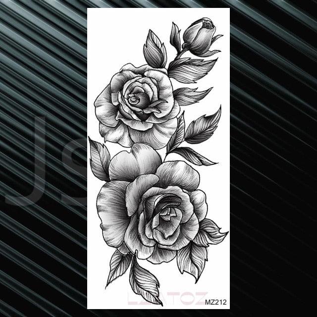 Women's Fashion Flower Temporary Tattoos Sticker Fake Rose Waterproof Large Realistic Black Colorful Flowers Tattoos - TaTTTy