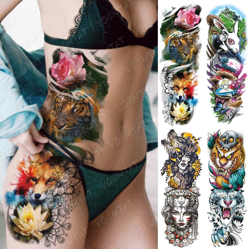 Womens Large Waterproof Temporary Sticker Tattoo Tiger Fox Luxury Design From Wonderland - TaTTTy