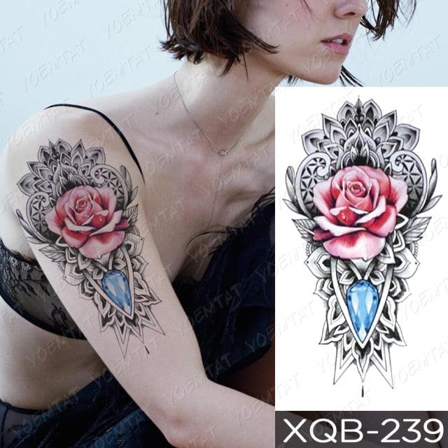 Womens Waterproof Temporary Tattoo Sticker Blue Flower Luxury Big Tatoo For Body Arm - TaTTTy
