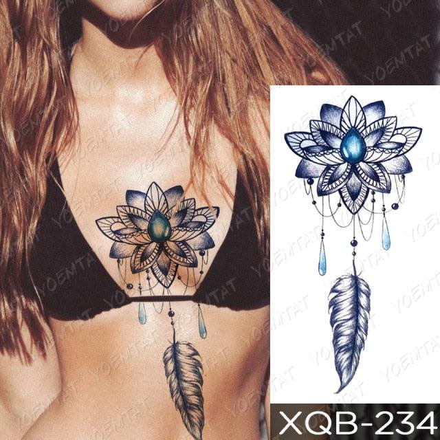 Womens Waterproof Temporary Tattoo Sticker Blue Flower Luxury Big Tatoo For Body Arm - TaTTTy