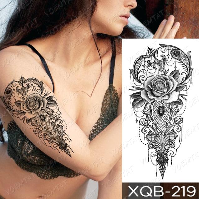 Womens Waterproof Temporary Tattoo Sticker Blue Flower Luxury Big Tatoo For Body Arm - TaTTTy