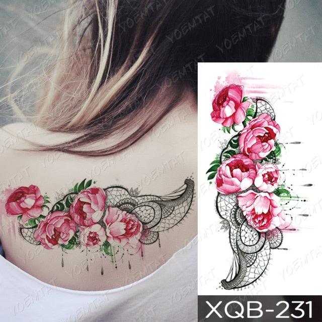Womens Waterproof Temporary Tattoo Sticker Blue Flower Luxury Big Tatoo For Body Arm - TaTTTy