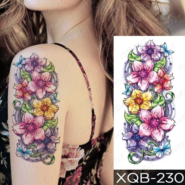 Womens Waterproof Temporary Tattoo Sticker Blue Flower Luxury Big Tatoo For Body Arm - TaTTTy