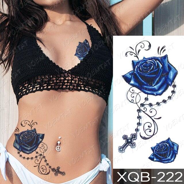 Womens Waterproof Temporary Tattoo Sticker Blue Flower Luxury Big Tatoo For Body Arm - TaTTTy