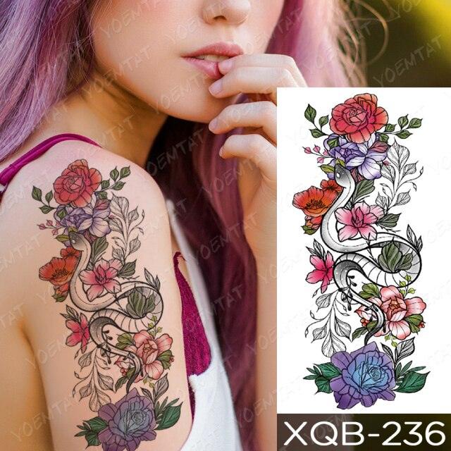 Womens Waterproof Temporary Tattoo Sticker Blue Flower Luxury Big Tatoo For Body Arm - TaTTTy