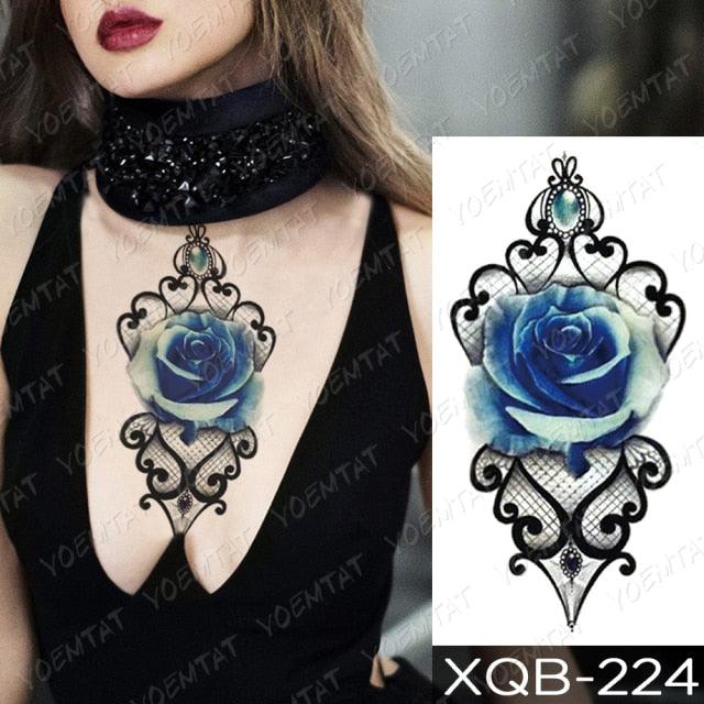 Womens Waterproof Temporary Tattoo Sticker Blue Flower Luxury Big Tatoo For Body Arm - TaTTTy