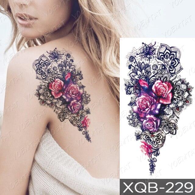 Womens Waterproof Temporary Tattoo Sticker Blue Flower Luxury Big Tatoo For Body Arm - TaTTTy