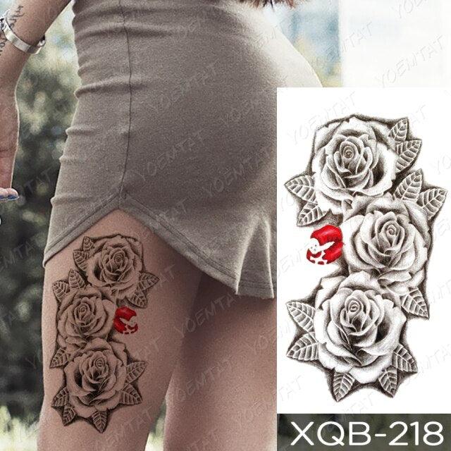 Womens Waterproof Temporary Tattoo Sticker Blue Flower Luxury Big Tatoo For Body Arm - TaTTTy