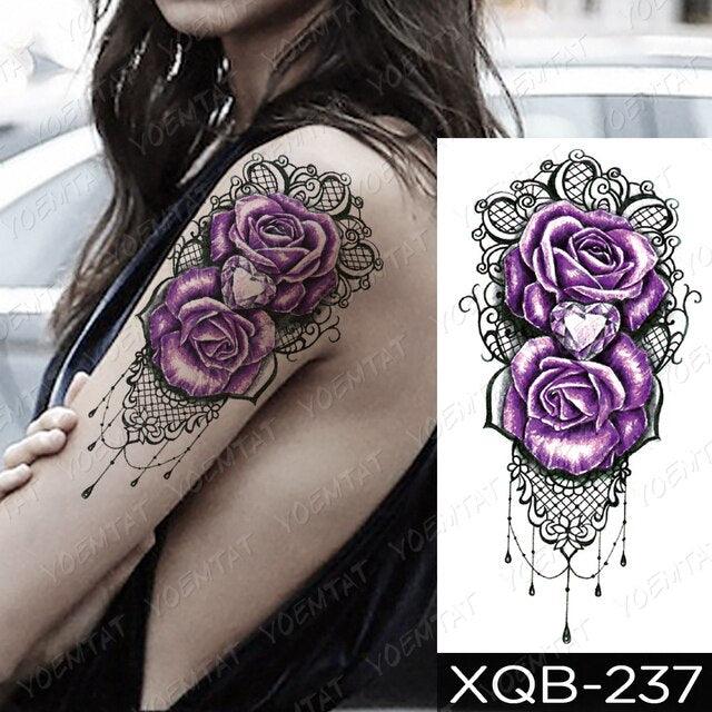 Womens Waterproof Temporary Tattoo Sticker Blue Flower Luxury Big Tatoo For Body Arm - TaTTTy