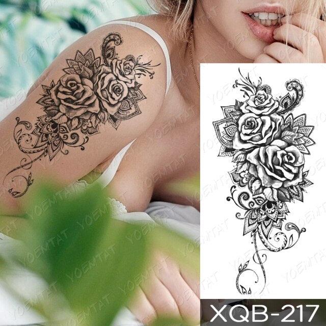 Womens Waterproof Temporary Tattoo Sticker Blue Flower Luxury Big Tatoo For Body Arm - TaTTTy