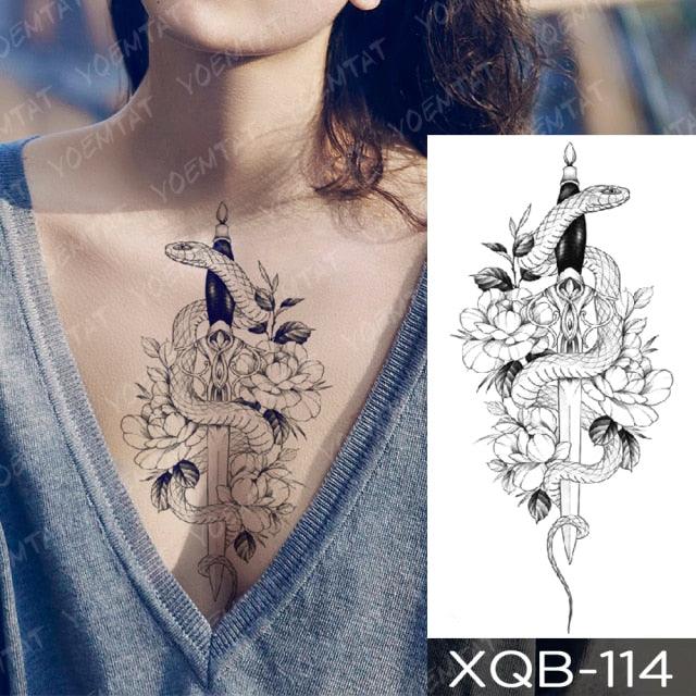 Womens Waterproof Temporary Tattoo Sticker Blue Flower Luxury Big Tatoo For Body Arm - TaTTTy
