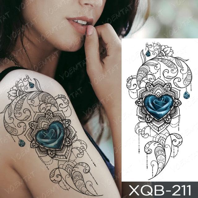 Womens Waterproof Temporary Tattoo Sticker Blue Flower Luxury Big Tatoo For Body Arm - TaTTTy